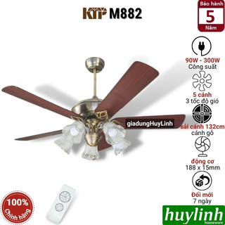 Quạt trần cánh gỗ đèn chùm kim thuận phong ktp m882 - 5 cánh