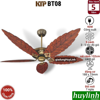 Quạt trần cánh gỗ hình lá kim thuận phong ktp bt08