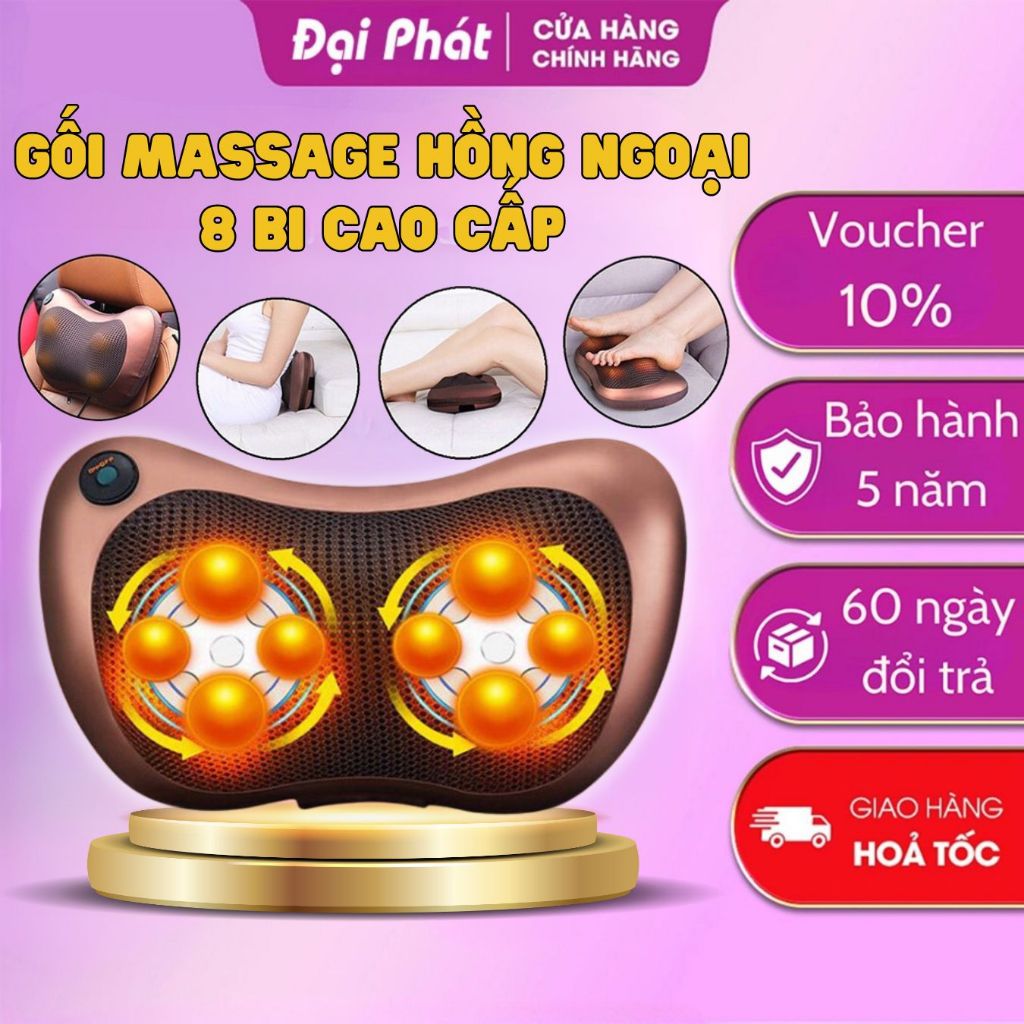 Gối Massage Hồng Ngoại 8 Bi 2 Chiều Cao Cấp Giảm Đau Nhức, Mỏi Vai Gáy - Máy, Gối Mát Xa Cổ Vai Gáy Công Nghệ Nhật Bản