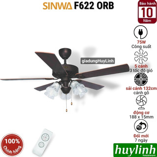 Quạt trần đèn trang trí cánh gỗ Sinwa ORB028 - 5 cánh