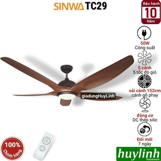 Quạt trần đèn led sinwa tc29 - 5 cánh - dc motor