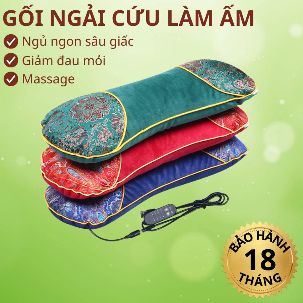 Gối Ngải Cứu Làm Nóng Giúp Giảm Đau Mỏi Vai Gáy Cổ Gối Kê Cổ Thảo Dược Giúp Thư Giãn Ngủ Ngon
