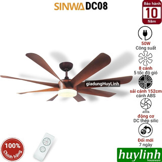 Quạt trần đèn led sinwa dc08 - 8 cánh - dc inverter