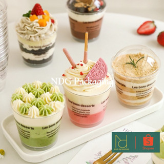 10 Ly tròn 180ml in chữ Lesbon kèm nắp đựng bánh lạnh, bánh mousse, tiramisu, panna cotta (7770)