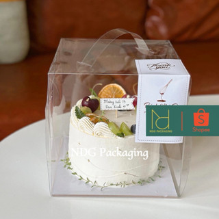 Hộp mica quai xách 15x15x15 cm - Hộp Mica Trong Suốt đựng bánh kem có quai xách kèm đế - MDB15