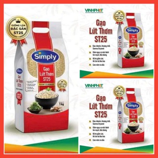Combo 3 túi 1Kg Gạo Lứt Thơm St25 SIMPLY Hút Chân Không - Hàng Chính Hãng