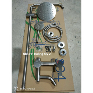 Bộ sen cây tắm đứng nóng lạnh inox 304 - Thân tròn lệch