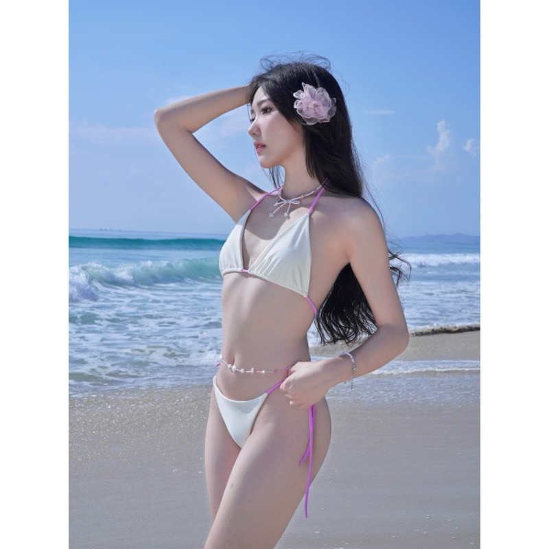 Bikini 2 mảnh phối dây áo tam giác quần kín mông ( sẵn hàng)