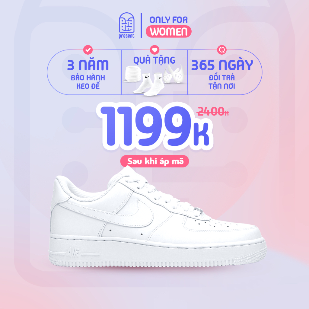 Giày air force 1 chính hãng, af1 all white real fullbox miễn phí đổi trả 30 ngày Sneakers Authentic