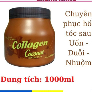Kem ủ tóc Collagen Karanz dừa lùn màu nâu 1000ml - Hấp Dầu phục hồi tóc hư tổn, chẻ ngọn