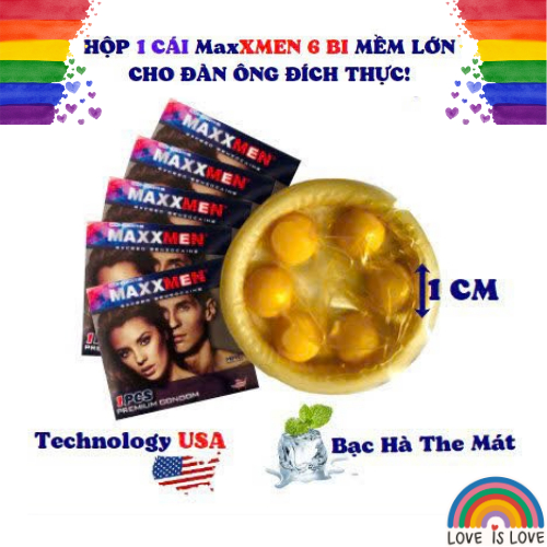 Bao cao su 6 bi nổi lớn 1cm Max XMEN Hộp 1 cái, không gây đau, chỉ gây phê, nên dùng kèm gel bôi trơn, bao cao su sỉ