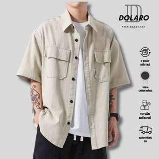 Áo sơ mi nam DOLARO cao cấp kaki lụa kiểu dáng phối viền hàn quốc phù hợp đi học hay công sở, có big size cho người 90kg
