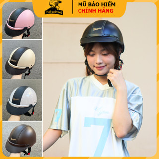 Mũ bảo hiểm nửa đầu lưỡi trai Vespa Phối Da 3 lớp cao cấp,nón bảo hiểm 1/2 có khoét sau cho nữ.