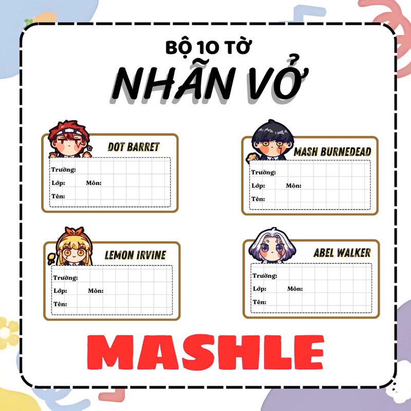 [Nhãn vở Mashle] Gói 10 miếng nhãn vở anime, nhãn dán tập, sách