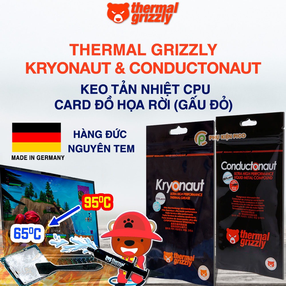 Keo tản nhiệt Thermal Grizzly Kryonaut liquid helium 1 gram - Kem tản nhiệt Thermal Grizzly Conductonaut kim loại lỏng