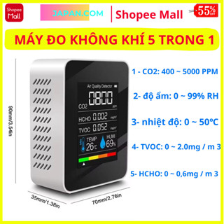 Máy đo chất lượng không khí 5 trong 1,máy đo nhiệt độ độ ẩm không khí,máy dò C02 đa chức năng di động trong nhà bh 1 năm
