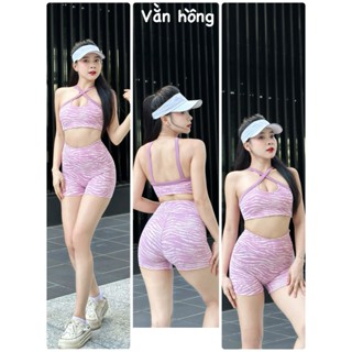 [Bán Tách Set] Bộ Phối Hoạ Tiết Sunny Tập Gym, Yoga, Aerobic, Pilates Chất Thun Polly Co Giãn 4 Chiều