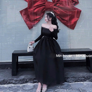 Váy trễ vai bèo buộc nơ eo