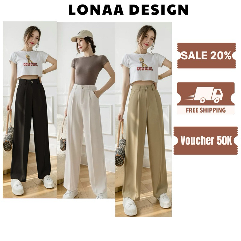 (A23) Quần ống suông nữ, quần ống rộng nữ, quần nữ may bằng vải độc quyền nhà LONAA không nhăn, ống rộng lưng cao LONAA
