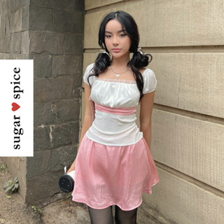 Set Áo Babydoll Phối Ren Đính Nơ Kèm Chân Váy Xoè Màu Hồng Phong Cách Coquette SUGAR SPICE - Vivienne Set