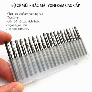 Bộ 20 mũi khắc mài vonfram cao cấp