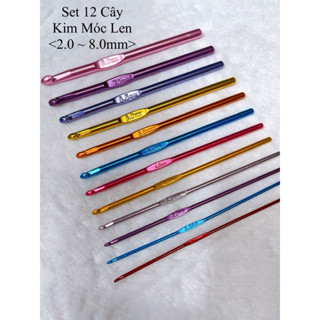 Set 12 Cây Kim Móc Len Cán Nhôm Size <2.0mm_8.0mm> Đủ Màu Đan Móc Phụ Kiện Len Giá Sỉ