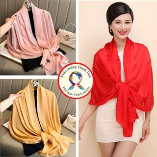  Khăn choàng lụa trơn bản to 180x90cm quàng cổ nữ công sở du lịch chống nắng không họa tiết 