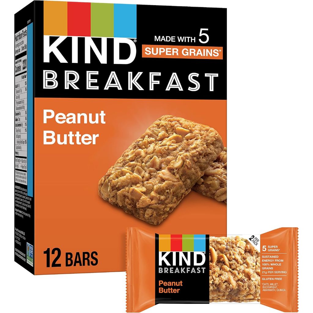 Thanh dinh dưỡng KIND Breakfast, Healthy Snack Bar, Peanut Butter, Gluten Free Breakfast Bars, 100% 