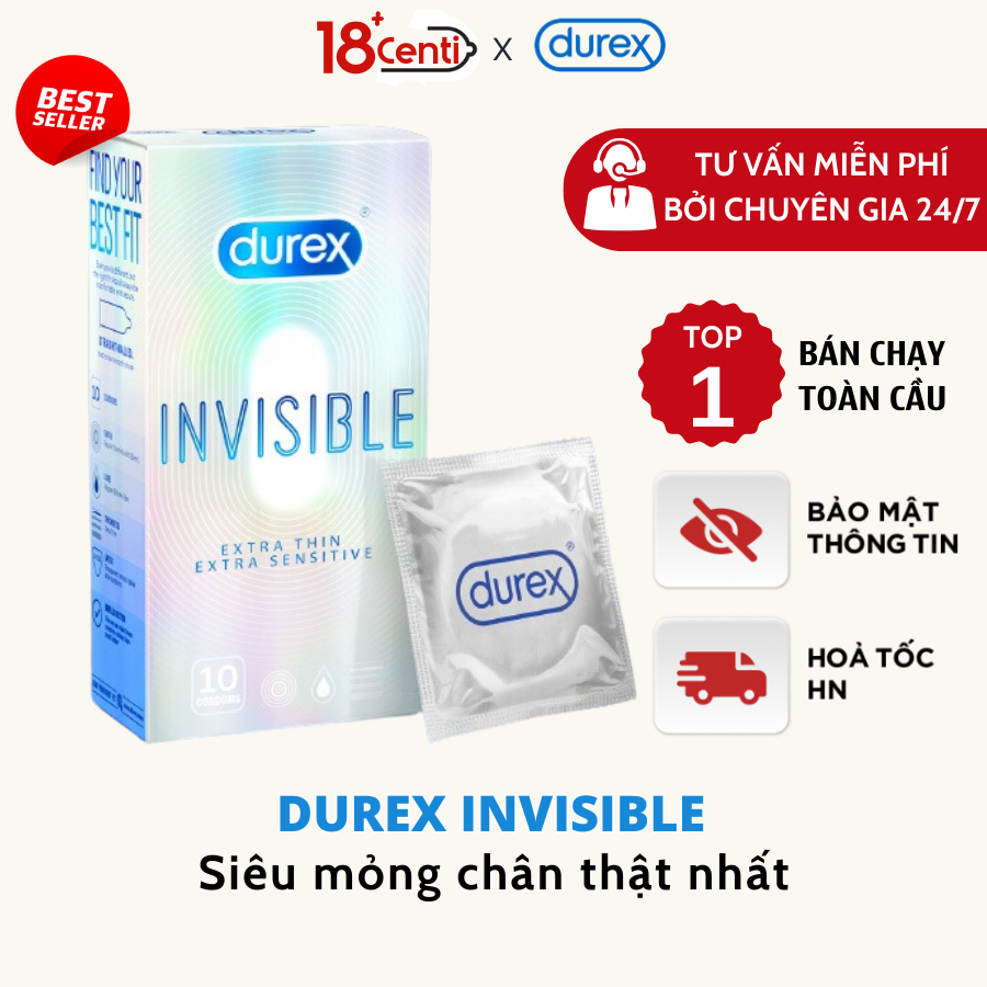 Bao cao su Durex Invisible siêu mỏng chân thật nhất hộp 10 bao