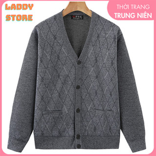 Áo khoác len nam trung niên, Áo khoác len cho người già chất liệu len dệt kim dày dặn, sang trọng