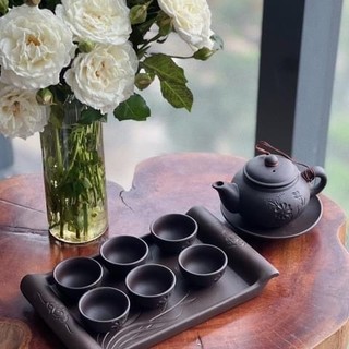 Ấm chén tử sa tâm trà khay đôi