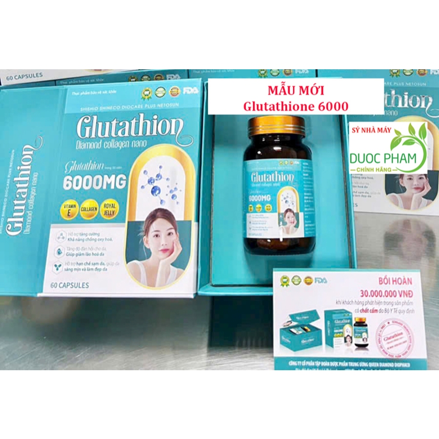 GLUTATHIONE 1000mg nâng tông, trắng da, giảm sạm nám mờ nếp nhăn (sỷ mẫu mới)