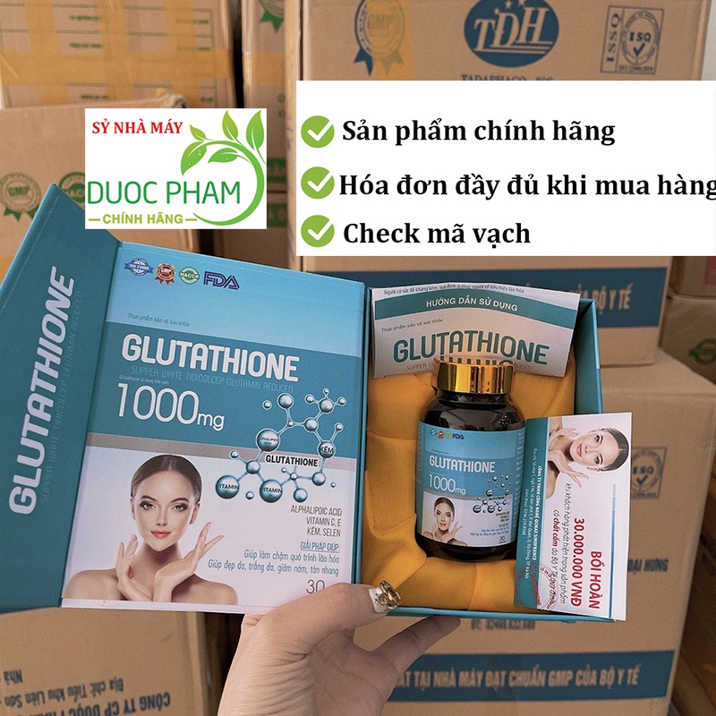 GLUTATHIONE 1000mg nâng tông, trắng da, giảm sạm nám mờ nếp nhăn (sỷ mẫu mới)