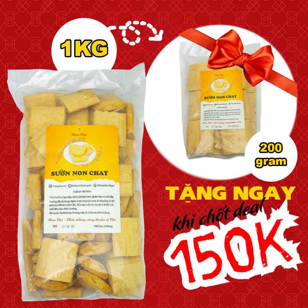 Sườn non chay (gói dày) sườn non chay 1kg, 500g, 300g, 200g, khô sườn chay loại ngon, sườn chay Tâm 