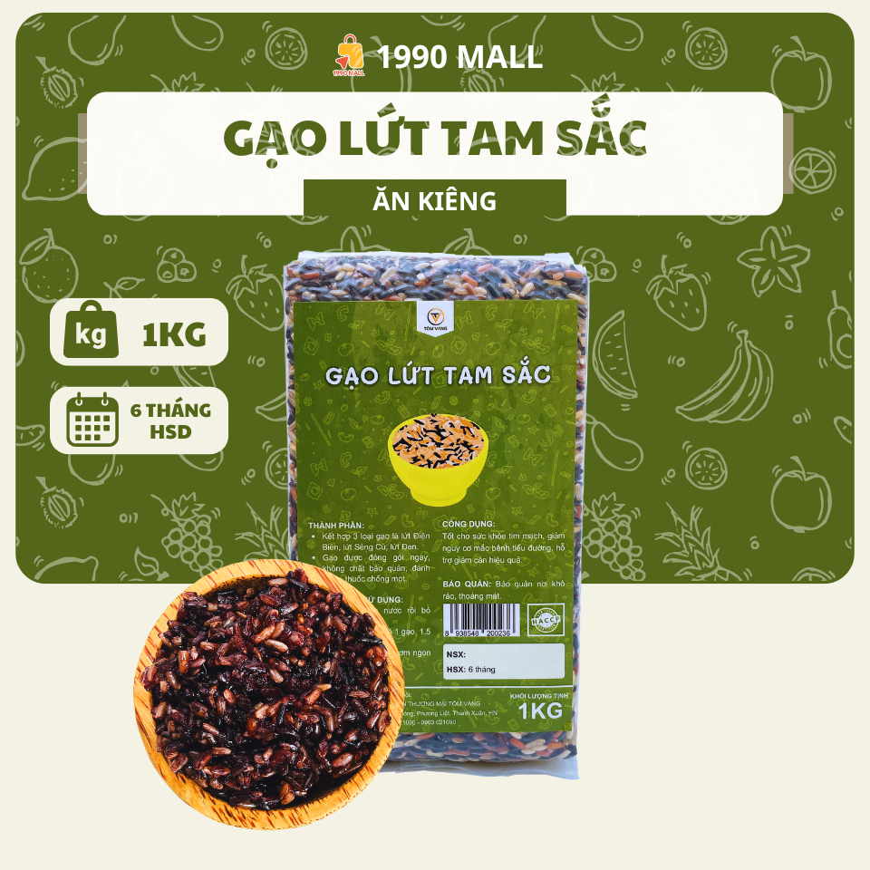 Gạo Lứt Tam Sắc Dùng Ăn EatClean, Healthy, Ăn Chay, Ăn Kiêng - Túi Hút Chân Không 1kg - 1900 Mall