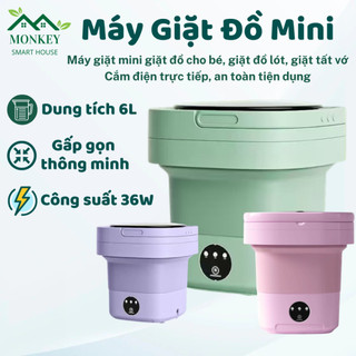 Máy Giặt Mini Tự Động Giặt Đồ Lót Tất Vớ Giặt Đồ Cho Bé Dung Tích 6L Tự Vắt Khô Khử Khuẩn