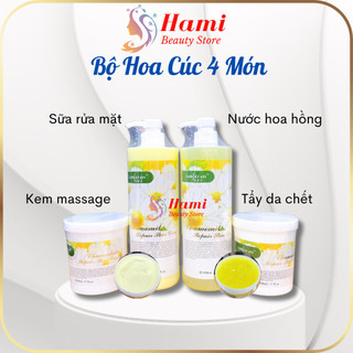   Date 2026  Bộ chăm sóc da hoa cúc 4 món cho spa  kem massage mặt. sữa rửa mặt tẩy da chết nước hoa hồng  