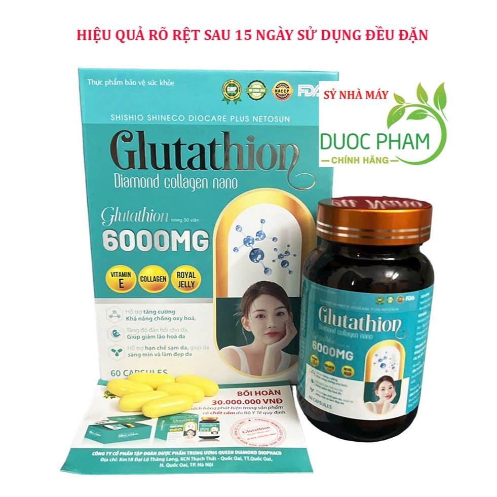 Viên uống trắng da glutathione 6000mg có serum dưỡng trắng giúp trắng da, nâng tông, giảm nám, tàn nhang
