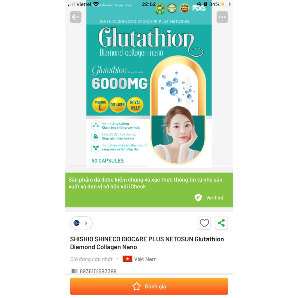 Viên uống trắng da glutathione 6000mg có serum dưỡng trắng giúp trắng da, nâng tông, giảm nám, tàn nhang