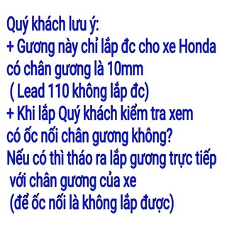Gương chiếu hậu xe máy lắp cho xe Honda, Lead 125, Vision các đời, Airblade, Click, Wave các loại, SH mode (01 cặp)