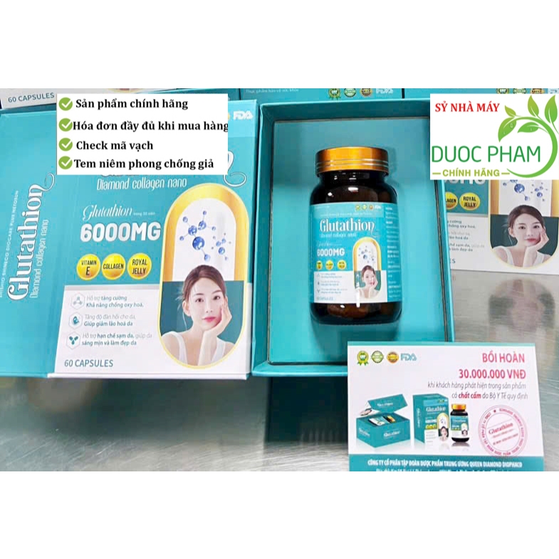 Viên uống trắng da glutathione 6000mg có serum dưỡng trắng giúp trắng da, nâng tông, giảm nám, tàn nhang