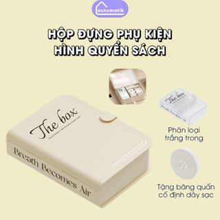 [Tặng Băng Quấn] Hộp Đựng Phụ Kiện Hình Quyển Sách Automatik, Hộp Đựng Dây Sạc, Decor Tủ Sách