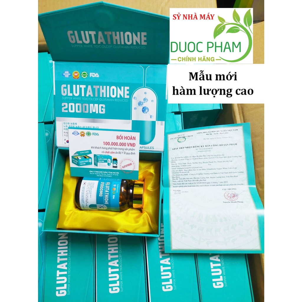 Viên Uống Trắng Da Glutathione 2000mg (Sỷ), viên uống glutathione 2000mg giúp sạch nám, trắng da bật tông