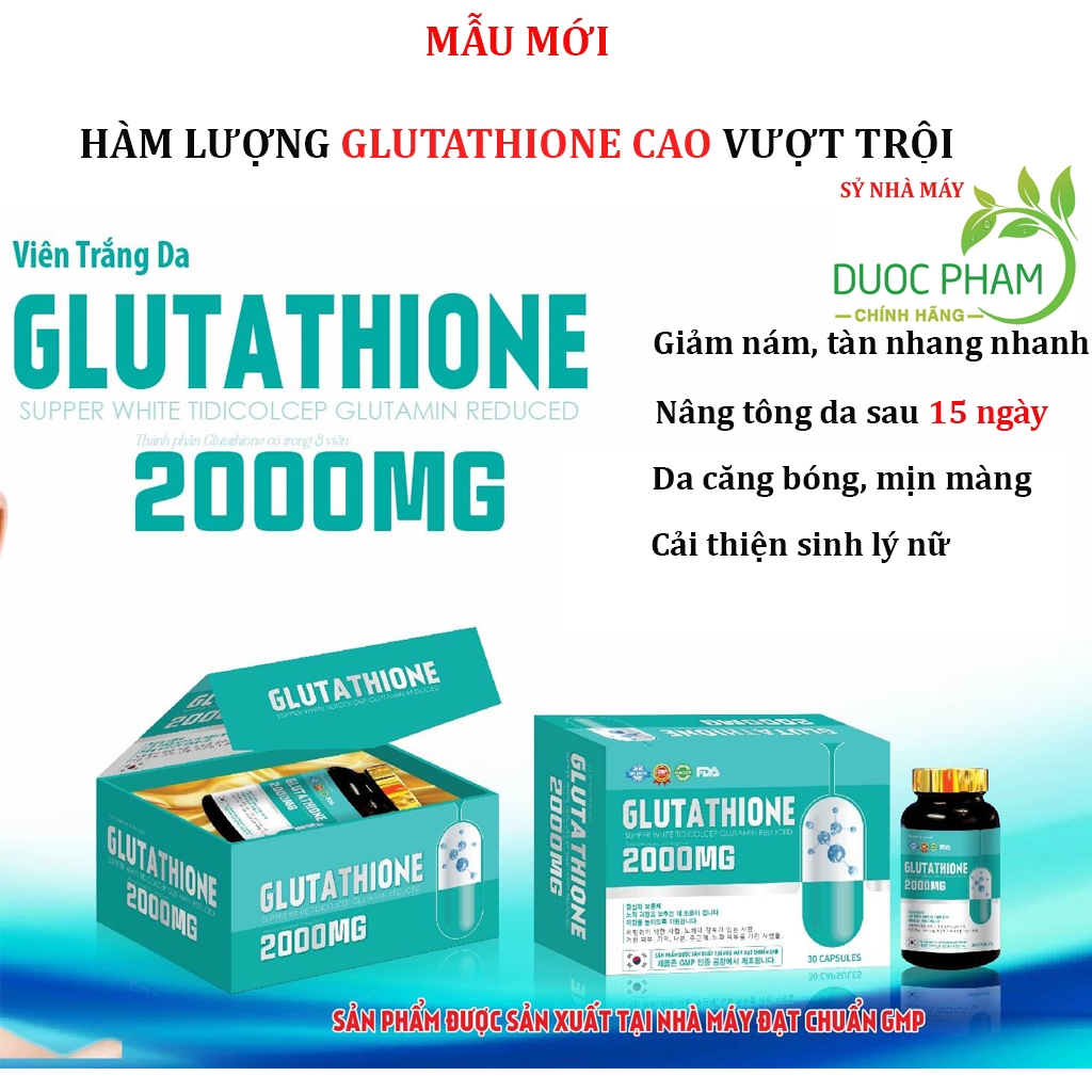 Viên Uống Trắng Da Glutathione 2000mg (Sỷ), viên uống glutathione 2000mg giúp sạch nám, trắng da bật tông