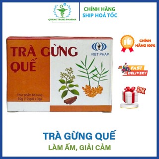 Trà Gừng Quế hòa tan Việt Pháp giảm đau bụng, đầy trướng, bổ tim, ổn định đường huyết hộp 10 gói