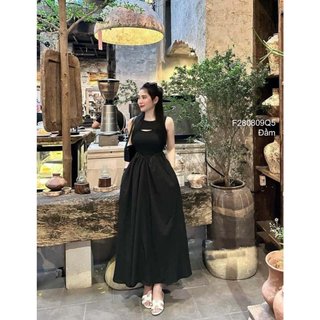 Đầm xòe đen pha thô tùng xòe khoét ngực sát nách siêu tôn dáng! (Shop Thời Trang Đông)