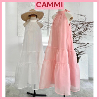  Váy maxi dáng dài đi biển mùa hè váy babydoll dáng xoè buộc nơ sau cổ chất voan tơ 2 lớp HV227 