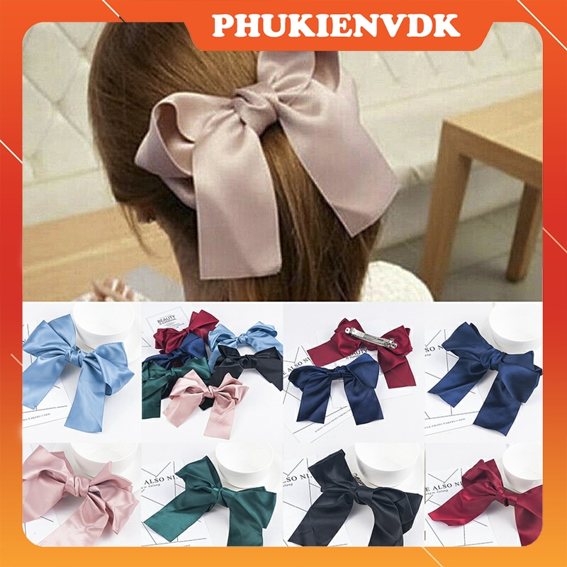 Kẹp tóc nơ màu trơn phụ kiện tóc MS255
