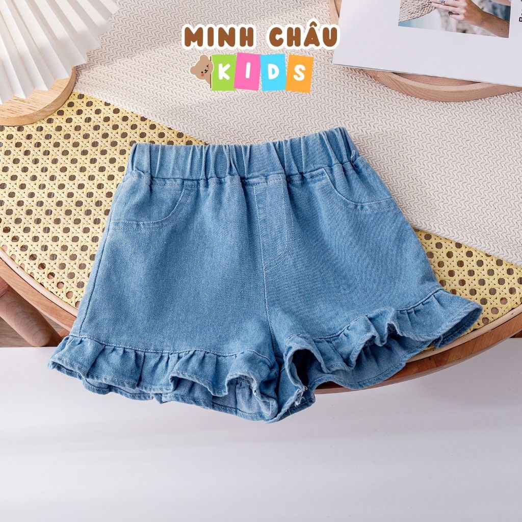 Quần Sooc Jean Bé Gái 14-45Kg Bèo Gấu Xinh Xắn Quần Đùi Bé Gái Mềm Mịn Minh Châu Kids KQJS42