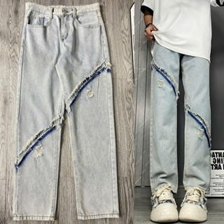 Quần Jean baggy Nam nữ Bagy Form Suông Ống Suông Wash Rách Phong Cách Màu Xanh Bạc